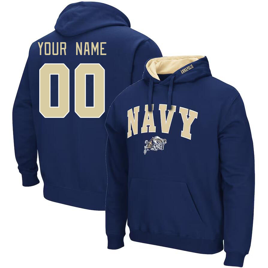 Custom Navy Midshipmen Name And Number Hoodies-Navy